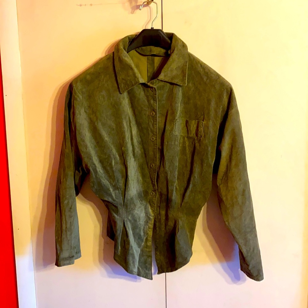 Pia Rucci, Olive suede button-down shirt